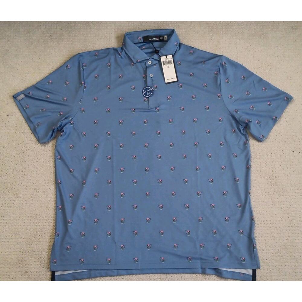 NWT RLX Ralph Lauren Golf Polo Shirt Mens XL Flamingo Blue AOP Wicking